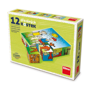 PEJSEK a KOČIČKA - 12 dřevěných kostek